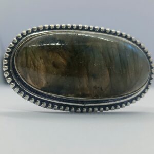 german silver natural black rainbow gemstone ring