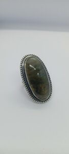 german silver natural black rainbow gemstone ring